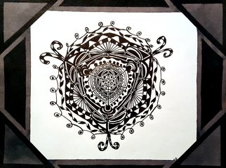 Neal Alicakos: 'birth of a mandala', 2017 Ink Drawing, Mandala. Black and white Mandala with black and gray borders. Mandalas are one of my favorite types of artwork. It is created from your inner soul and an expression of ones self as you add to it. I find it to be very relaxing and meditating when making it. ...