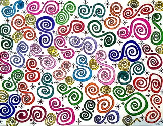 Neal Alicakos: 'swirl world', 2017 Marker Drawing, Abstract. Abstract drawing using S with swirls as my shapes. Each swirl shape has its own color with smaller designs around them. The drawing is bright, happy, and fun.Will work with buyer if a special print size is needed. ...