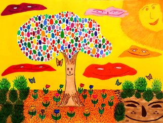 Neal Alicakos: 'tree of the jelly bean', 2017 Marker Drawing, Abstract Figurative. Abstract drawing using colors and creating characters from images of nature. It is a fun and happy presentation. Will work with buyer on any special sizes needed. ...