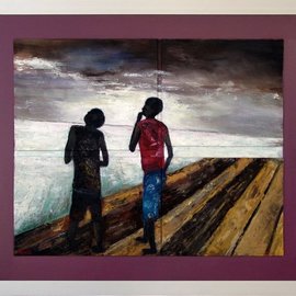 Kalli Matzora: 'father', 2008 Oil Painting, Children. Artist Description: hope, father, childrens, purple...