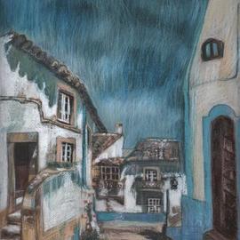 Elzbieta Kamienska: 'greece', 2017 Pastel, Landscape. Artist Description: Keywords: sky, blue, stairs, street, windows, Mediterranean, buildings, doors ...