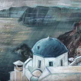 Elzbieta Kamienska: 'greece', 2017 Pastel, Landscape. Artist Description: Keywords: sea, shore, blue, white, buildings, cliffs, mountains ...