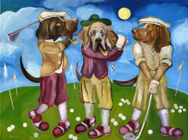 Artist Aleksandr Trachishin. 'Cool Dogz Like Golf' Artwork Image, Created in 2006, Original Painting Encaustic. #art #artist