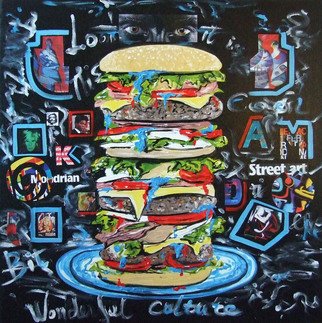 Katarina Radenkovic: 'Take a bite of culture', 2012 Oil Painting, Popular Culture. With the same passion with which you would bite a juicy hamburger, take a bit of culture and immerse yourself in its taste, feel its meaning for the high quality of life. ...