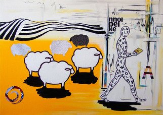 Katarina Radenkovic: 'media', 2014 Oil Painting, Popular Culture. The inuence of the media is in everything.Man becomes pion- sheep whose shepherd by