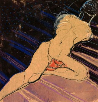 Kasia Gawron: 'Stripes 2', 2014 Gouache Drawing, nudes.       man, body, industrial grade cardboard     ...