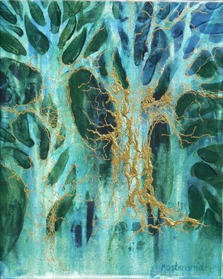 Diane Kastensmith Bradbury: 'Enchanted Forest', 2007 Acrylic Painting, Abstract Landscape.  This is an original acrylic with detail overlaid in gold ink.  The subject is abstracted negative trees.  Please contact me by email with questions. ...