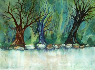Diane Kastensmith Bradbury: 'Equinox Pond', 2007 Watercolor, Abstract Landscape.  This is an original transparent watercolor painted on site at Equinox Pond in Vermont.  The subject is abstracted negative trees with the pond in the foreground.  Please contact me by email with questions. ...
