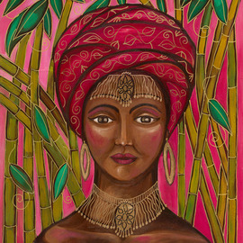 Katerina Bohac Linares: 'oshun', 2019 Oil Painting, Figurative. Artist Description: OshAon,  Goddess of Love , is also the owner of the rivers and streams. Virgin of charity, copper, honey and patron of Cuba. She is flirtatious, cheerful, a mother who gives everything to her children. She is the prototype of a African Cuban woman, cheerful, friendly and generous, ...