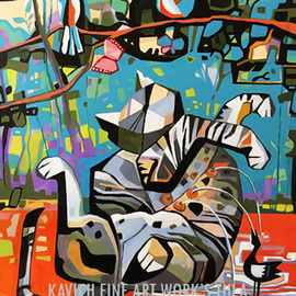 Kavich Art: 'cat milk', 2022 Acrylic Painting, Other. Artist Description: my cat inspired, life energy...