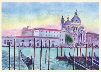 Natalia Kavolina: 'santa maria della salute', 2018 Watercolor, Cityscape. Italy, Venice, cityscape, canal, Grand Canal, water, architecture, impressionism, summer, travelling, sky, houses...