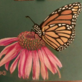 Karen Bernard: 'Monarch at Rest', 2014 Pastel, nature. Artist Description:   Hand drawn original pastel of monarch butterfly resting on pink flower. Pencil pastel on green pastel paper.  ...