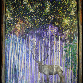 Steve Kiene: 'Elklination', 2010 Acrylic Painting, nature. Artist Description:  Elk Aspen Trees...