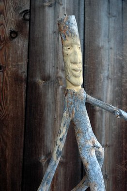 Steve Kiene: 'Swinger closeup', 2015 Wood Sculpture, Abstract Figurative. wood sculpture carving face branch tree bark tree- spirit forest- friend  ...
