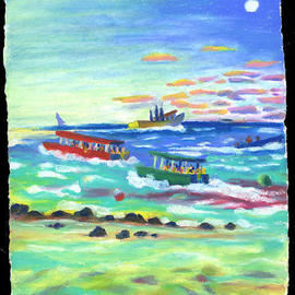 L. Kelen: 'Dive Boats', 2002 Oil Painting, Seascape. Artist Description: Roatan. . . . CoCoView Dive boats leaving for morning diveoil pastel...