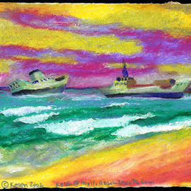 L. Kelen: 'Freighters', 2001 Oil Painting, Seascape. Artist Description: Grand TurksOil Pastel...