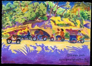 L. Kelen: 'Scooters', 2002 Oil Painting, Transportation. Artist Description: Cozumel. . . oil pastel. ....