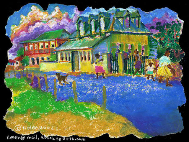 Artist L. Kelen. 'Sunday Nite Town Waterfront' Artwork Image, Created in 2001, Original Pastel. #art #artist