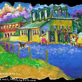 L. Kelen: 'Sunday nite town waterfront', 2001 Oil Painting, Cityscape. Artist Description: Grand Turks. .oil pastel...