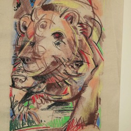 Ken Hillberry: 'Awakened', 2009 Pastel, Animals. Artist Description:  Expressionistic vision of primary and sudden needs  upon rising from hibernation. . . ...