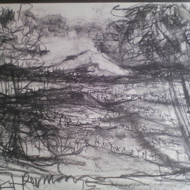 Ketut Permana: 'mountain view from top of hill', 2015 Charcoal Drawing, Landscape. Artist Description:  Sketch. . landscape. . the view of mountain from top of hill ...