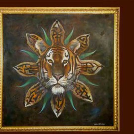 Kevin Wakefield: 'Tribal tiger mask ', 2013 Oil Painting, Animals. 
