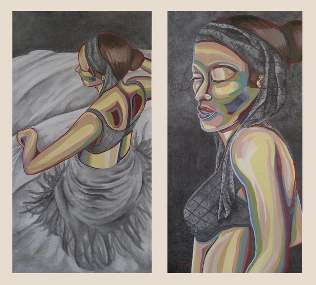 Artist Kyle Foster. 'Two 24x48 Panels Of Dancer' Artwork Image, Created in 2004, Original Painting Oil. #art #artist