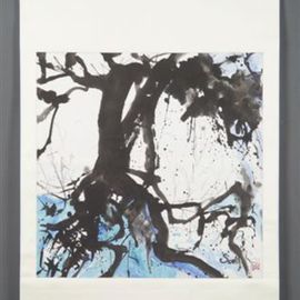 Kichung Lizee: 'Roots', 2005 Mixed Media, Abstract Landscape. Artist Description:  done on mulberry paper, using Chinese ink, Eastern calligraphy brush and water color.  presented as a traditional Asian scroll....