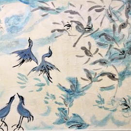 Kichung Lizee: 'two crane series 1', 2020 Mixed Media, Birds. Artist Description: fusion of East and West...