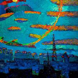 Hennadii Fisun: 'Lunar halos', 2015 Acrylic Painting, Abstract Landscape. Artist Description:  Lunar halos at night in the sky over Kiev covers houses ...