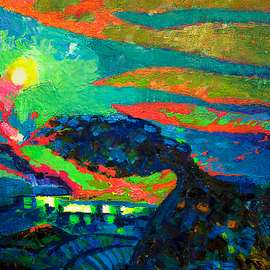Hennadii Fisun: 'Sudden Down ', 2015 Acrylic Painting, Landscape. Artist Description:  Hills and steppe, illuminated by the rising sun ...