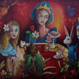 Karl James: 'Alces teaparty', 2008 Oil Painting, Figurative. Artist Description:  part of the Alice in wonderland inspires series ...