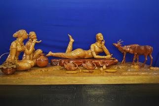 Unni Krishnan: 'SHAKUNTALA', 2014 Wood Sculpture, Romance.  SHAKUNTALA - LOST IN REVERIE ...
