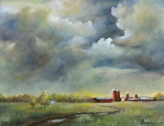 Katalin Luczay: 'New Jersey Red Barn', 2016 Oil Painting, Landscape.  Luczay, painting, landscape art, New Jersey red barn, New Jersey farm, red barn painting, red barn farm painting, barn painting, landscape painting, nature painting, painting of nature, painting of orchid and trees, nature prints, contemporary painting, canvas print, fine art, dramatic realism, representational art, realistic landscapes, landscape, painting, impressionism, impressionist...