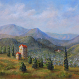 Katalin Luczay: 'tuscany italy landscape', 2018 Oil Painting, Architecture. Artist Description: Tuscany landscape, Tuscan mountains, olive groves Tuscany, Italy oil painting, Italy Tuscany painting, Summer landscape of Tuscan hills...