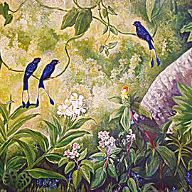 Meenakshi Subramaniam: 'The Conversation 1 Racket Tailed Drongos', 2014 Acrylic Painting, nature. Artist Description:         Bird Art India, Wildlife, Nature , Western Ghats, Kerala, endemic  Butterflies of tropical forests in India    ...