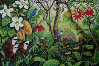 Meenakshi Subramaniam: 'spring in walterre', 2017 Acrylic Painting, nature. Himalayas, birds, laughing thrush , warbler...