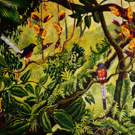 Meenakshi Subramaniam: 'tale of two shamas', 2016 Acrylic Painting, nature. Artist Description: Birds, India...