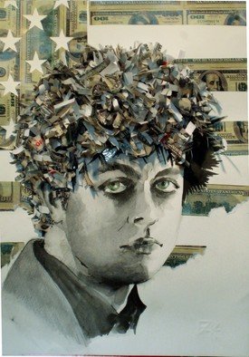 Yulia Korneva: 'Very Green Day', 2010 Other Drawing, Technology.  portrait, green, day, collage, ink, drawing, dollar, money, american, flag, singer, punk, armstrong, billie, joe, billie joe armstrong, hair ...