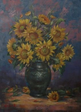 Korognai Janos: 'Sunflowers', 2015 Oil Painting, Still Life.                                                                    Catalog number : K14 321                                                                      ...