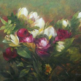 Korognai Janos: '    Tulip bunch', 2015 Oil Painting, Still Life. Artist Description:                                                                          Catalog number : K15 330                                                                            ...