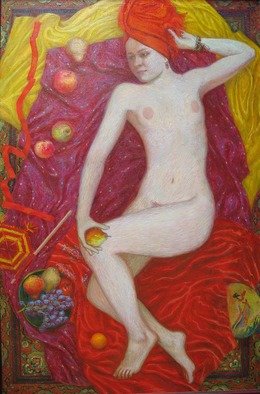 Artist: Evgeny Kovalchuk - Title: the girl in the red - Medium: Oil Painting - Year: 2009