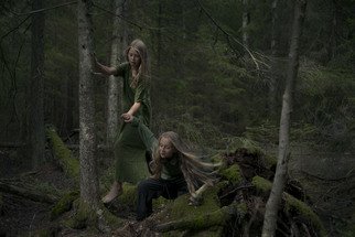 Kristina Junzell: 'untitled', 2015 Color Photograph, Magical.  nature, magic, woods, forest, girls, green, dark, mystery, bare foot, hair, play  ...