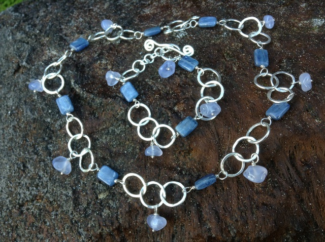 Artist Lisa Schaffer-Doggett. 'Blue Kyanite And Chalcedony Necklace Bracelet Set' Artwork Image, Created in 2014, Original Jewelry. #art #artist