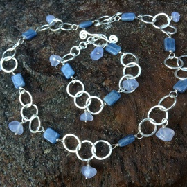 Blue Kyanite and Chalcedony Necklace Bracelet Set By Lisa Schaffer-Doggett