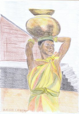 Claudia Luethi Alias Abdelghafar: 'african woman', 2005 Other Drawing, People. An african woman, where is she looking Drawing with colored pencil on DIN A4 paper...