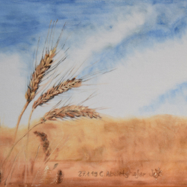 Claudia Luethi Alias Abdelghafar: 'wheat ears', 2019 Oil Painting, Nature. Artist Description: IaEURtmve got so many positive feedback from people who looked at this painting, they were thinking that the wheat ears where moving in the wind. The size of the painting is without frame 30 x 40 x 2 cm and with frame 33 x 43 x 3 ...