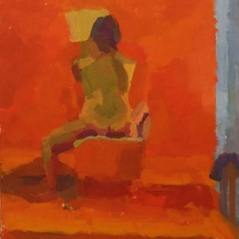 Kyriakos Frantzeskos: 'study on nude', 2013 Oil Painting, People. Artist Description: woman nude, first, year, studies, observation, happiness, suspense, orange textile, people, book...