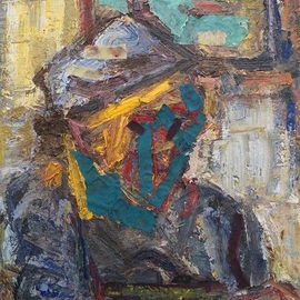 Kyriakos Frantzeskos: 'woman portrait', 2017 Oil Painting, People. Artist Description: woman, writing, paper, oil, impasto, technique, coat, plastic bag...