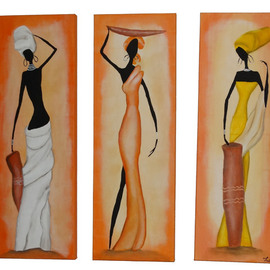 Luis Munoz: 'African Ladies', 2014 Oil Painting, nature. Artist Description:  Handsome Fresh hand- painting. Combination of Acrylic and Oil. Three pieces combination. ORIGINAL AND NEW. All done with passion and creativity. I guarantee you that you will own an unique piece to show in your lovely room. It is a good piece. Dimensions: 12